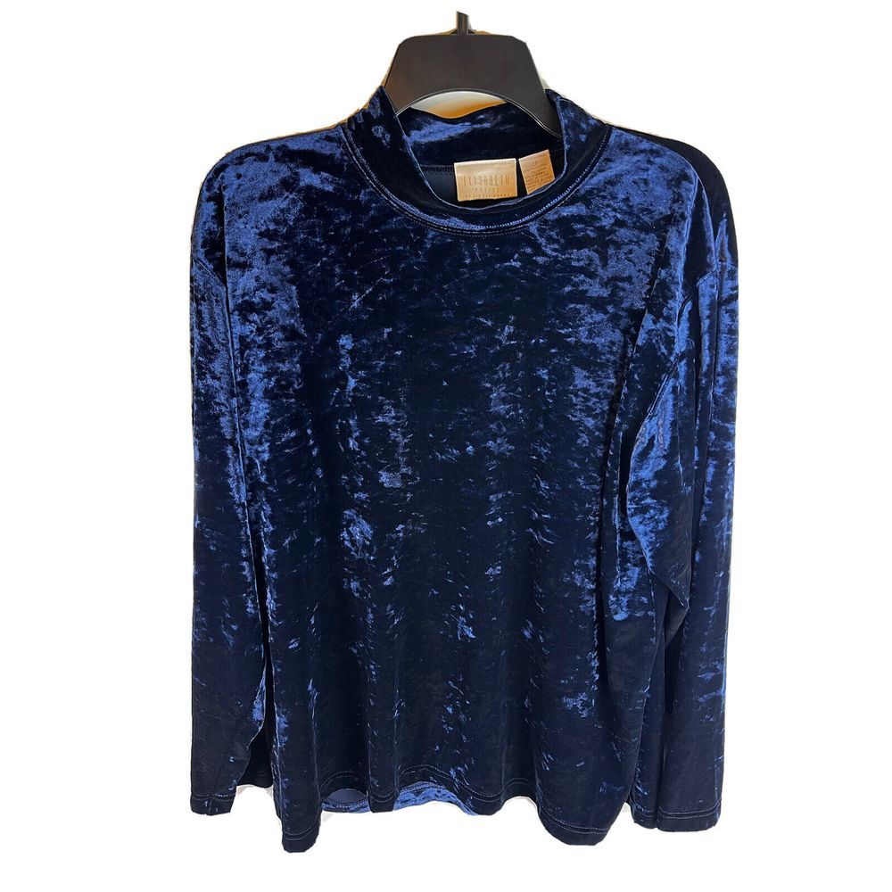 Elisabeth Sport Petite Liz Claiborne Crushed Velvet Long Sleeve Blue Top 2P NWT